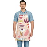 Scandinavian Flat Floral Background Coral Pink White Black Gold Pattern Kitchen Apron