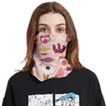 Scandinavian Flat Floral Background Coral Pink White Black Gold Pattern Face Covering Bandana (Two Sides)