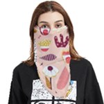 Scandinavian Flat Floral Background Coral Pink White Black Gold Pattern Face Covering Bandana (Triangle)