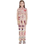 Scandinavian Flat Floral Background Coral Pink White Black Gold Pattern Kids  Sleeveless Ruffle Edge Band Collar Chiffon One Piece