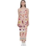 Scandinavian Flat Floral Background Coral Pink White Black Gold Pattern V-Neck Camisole Jumpsuit