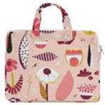 Scandinavian Flat Floral Background Coral Pink White Black Gold Pattern MacBook Pro 13  Double Pocket Laptop Bag