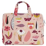 Scandinavian Flat Floral Background Coral Pink White Black Gold Pattern MacBook Pro 16  Double Pocket Laptop Bag 