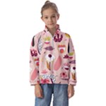 Scandinavian Flat Floral Background Coral Pink White Black Gold Pattern Kids  Half Zip Hoodie