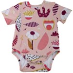 Scandinavian Flat Floral Background Coral Pink White Black Gold Pattern Baby Short Sleeve Bodysuit