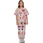 Scandinavian Flat Floral Background Coral Pink White Black Gold Pattern Kids  T-Shirt and Pants Sports Set