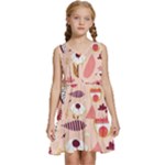 Scandinavian Flat Floral Background Coral Pink White Black Gold Pattern Kids  Sleeveless Tiered Mini Dress