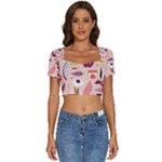 Scandinavian Flat Floral Background Coral Pink White Black Gold Pattern Short Sleeve Square Neckline Crop Top 