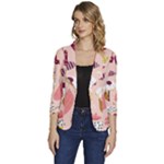 Scandinavian Flat Floral Background Coral Pink White Black Gold Pattern Women s One-Button 3/4 Sleeve Short Jacket