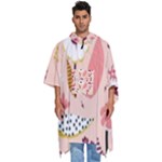 Scandinavian Flat Floral Background Coral Pink White Black Gold Pattern Men s Hooded Rain Ponchos