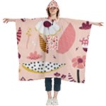 Scandinavian Flat Floral Background Coral Pink White Black Gold Pattern Women s Hooded Rain Ponchos