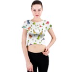 Baby Dino Seamless Pattern Crew Neck Crop Top