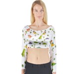 Baby Dino Seamless Pattern Long Sleeve Crop Top