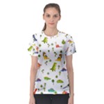 Baby Dino Seamless Pattern Women s Sport Mesh T-Shirt