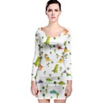Baby Dino Seamless Pattern Long Sleeve Bodycon Dress