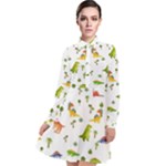 Baby Dino Seamless Pattern Long Sleeve Chiffon Shirt Dress