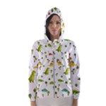 Baby Dino Seamless Pattern Women s Hooded Windbreaker