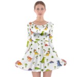 Baby Dino Seamless Pattern Long Sleeve Skater Dress