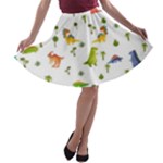 Baby Dino Seamless Pattern A-line Skater Skirt