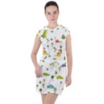 Baby Dino Seamless Pattern Drawstring Hooded Dress