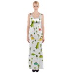 Baby Dino Seamless Pattern Thigh Split Maxi Dress
