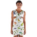 Baby Dino Seamless Pattern Wrap Front Bodycon Dress
