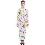 Baby Dino Seamless Pattern Turtleneck Maxi Dress