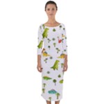 Baby Dino Seamless Pattern Quarter Sleeve Midi Bodycon Dress