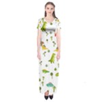 Baby Dino Seamless Pattern Short Sleeve Maxi Dress
