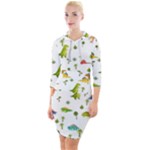Baby Dino Seamless Pattern Quarter Sleeve Hood Bodycon Dress