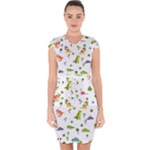 Baby Dino Seamless Pattern Capsleeve Drawstring Dress 