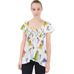 Baby Dino Seamless Pattern Lace Front Dolly Top