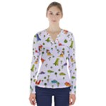 Baby Dino Seamless Pattern V-Neck Long Sleeve Top