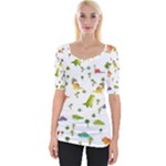 Baby Dino Seamless Pattern Wide Neckline T-Shirt