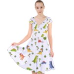 Baby Dino Seamless Pattern Cap Sleeve Front Wrap Midi Dress