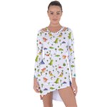 Baby Dino Seamless Pattern Asymmetric Cut-Out Shift Dress