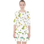 Baby Dino Seamless Pattern Quarter Sleeve Pocket Dress