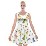 Baby Dino Seamless Pattern Velvet Skater Dress