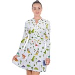 Baby Dino Seamless Pattern Long Sleeve Panel Dress