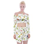 Baby Dino Seamless Pattern Off Shoulder Top with Mini Skirt Set