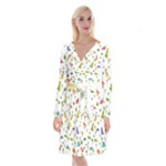 Baby Dino Seamless Pattern Long Sleeve Velvet Front Wrap Dress