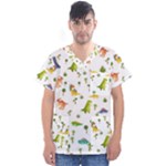 Baby Dino Seamless Pattern Men s V-Neck Scrub Top