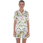 Baby Dino Seamless Pattern Satin Short Sleeve Pajamas Set