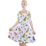 Baby Dino Seamless Pattern Quarter Sleeve A-Line Dress