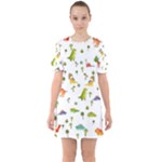 Baby Dino Seamless Pattern Sixties Short Sleeve Mini Dress