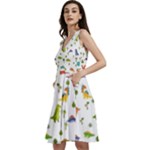 Baby Dino Seamless Pattern Sleeveless V-Neck Skater Dress with Pockets