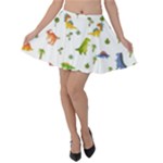 Baby Dino Seamless Pattern Velvet Skater Skirt