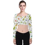 Baby Dino Seamless Pattern Velvet Long Sleeve Crop Top