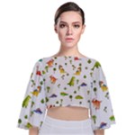 Baby Dino Seamless Pattern Tie Back Butterfly Sleeve Chiffon Top