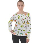 Baby Dino Seamless Pattern Off Shoulder Long Sleeve Velour Top
